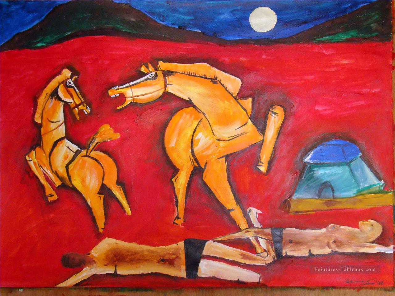 MF Hussain Horses 3 Indienne Peintures à l'huile